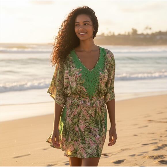 NWT Free People Gipsy Queen Gold Metallic Tropical Small Medium Palm Romper - Picture 1 of 9